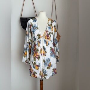 Free People Strawberry Fields Long Sleeve Mini Dress Tunic, Small